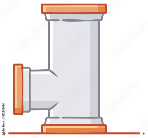Cartoon illustration of plumbing pipe fitting with T shape