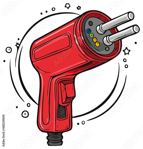 Cartoon Style Depiction of a Red Heat Gun or Soldering Iron with Two Metal Prongs