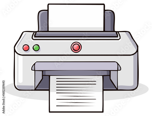 Cartoon Printer Illustration Printing Documents and Paperwork for Home or Office Use