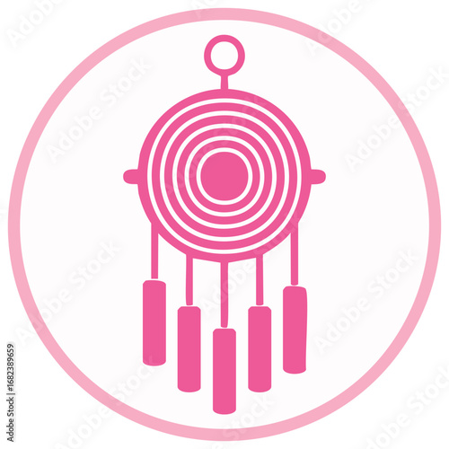 Vibrant pink dream catcher style decorative pendant or earring icon in circle