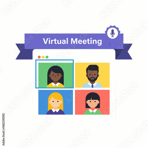 Video call interface with participants  Minimal Flat Vector Illustration for social media, communication, messaging, templates, and brandless design