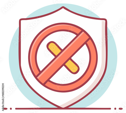 Shield with prohibition symbol vector illustration of security and safety concept