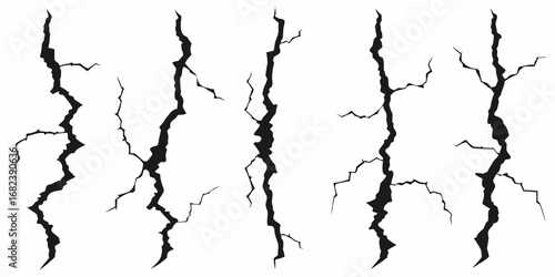 Collection of black vertical crack graphics on a white background