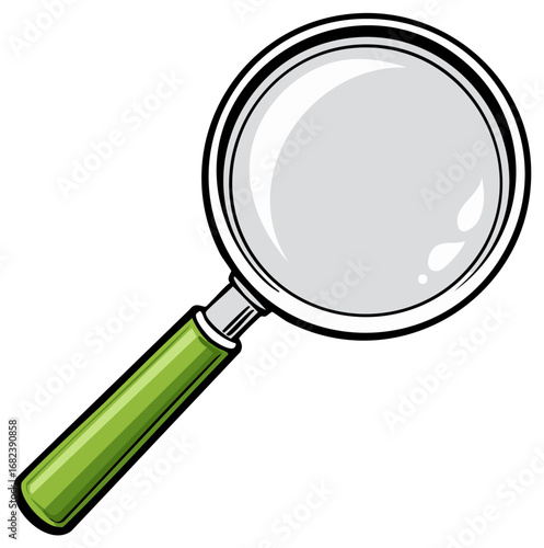 Magnifying Glass Illustration with Green Handle, Close Up View