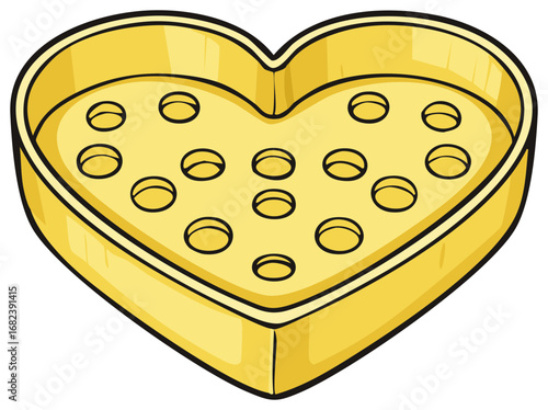 Cartoon illustration of a yellow heart shaped toy building block plate