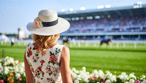 Woman at horse race, summer day