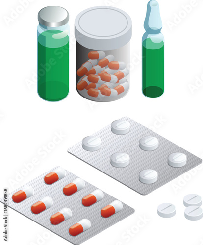 pharmacy drug store pills flat isometric vector Tablet pill drop
4
