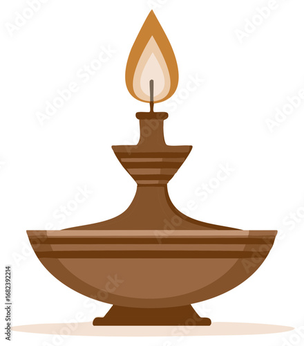 Traditional Indian oil lamp with glowing flame deepak illustration for cultural celebrations and festive events