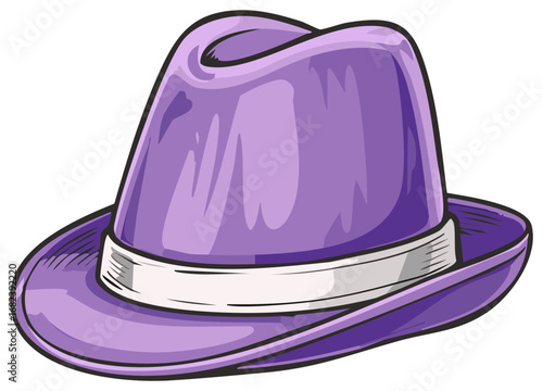 Vibrant purple fedora hat with elegant light band vector illustration