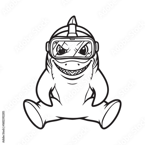 Vector art of a cartoon shark with diving goggles, showcasing its cute and funny expression with a toothy smile and determined eyes