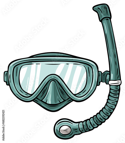 Diving mask and snorkel illustration in a hand drawn style for underwater exploration