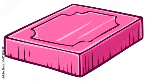 Cartoon illustration of a cute pink bed with a ruffled bed skirt and decorative top.