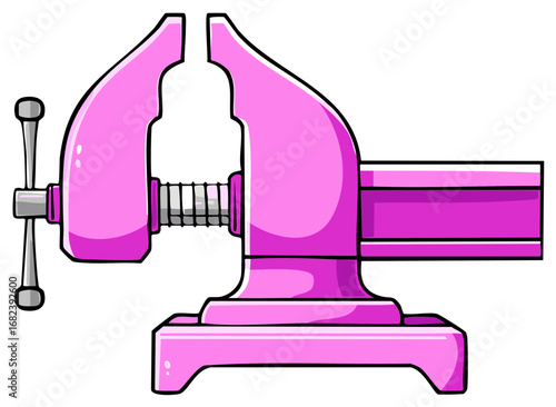 Pink desktop vise with metal handle and screw mechanism for holding objects