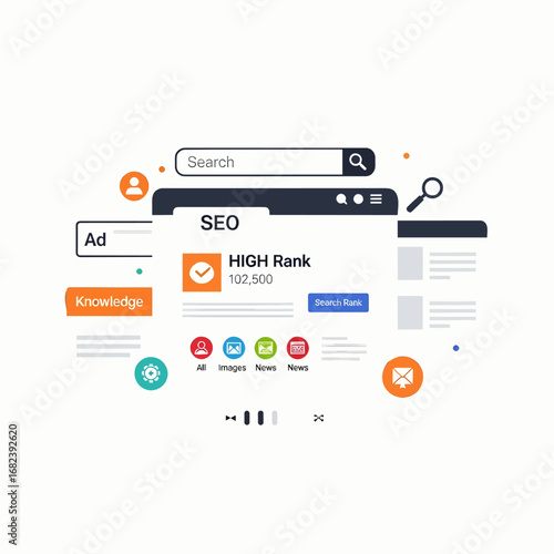 Seo webpage with search result rank  Minimal Flat Vector Illustration for digital marketing, SEO, content, templates, and brandless design