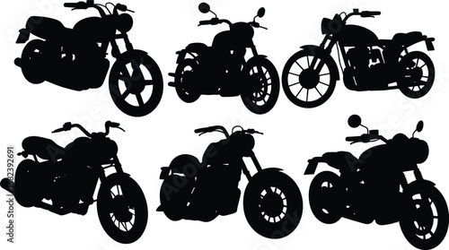 Motorcycle silhouette collection, black vector bike icons, chopper, cruiser, sportbike, flat design, cad drawing flat vector illustration, isolated graphic elements
