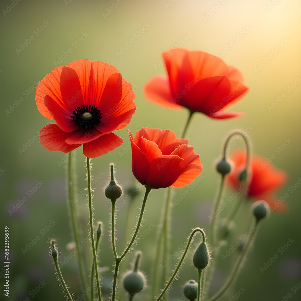 Obraz premium poppy flowers in the field on transparent background