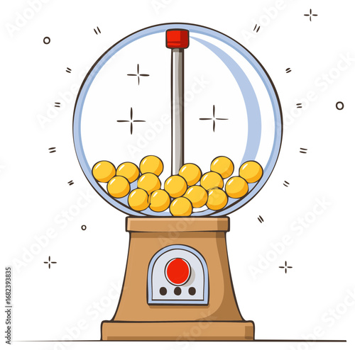 Vintage Gumball Machine with Golden Spheres Prize Dispenser, Lottery Lucky Game