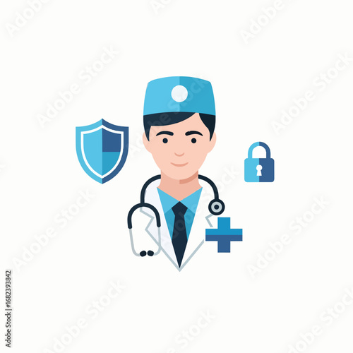Doctor with stethoscope and medical cross  Minimal Flat Vector Illustration for healthcare, wellness, telemedicine, templates, and brandless design
