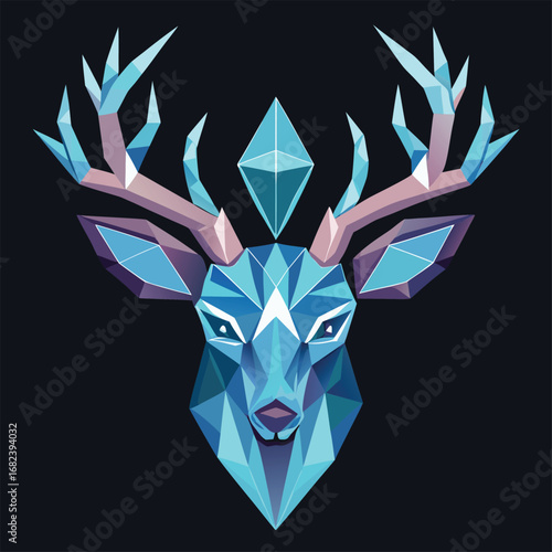 Deer antlers decorated with geometric crystal shapes