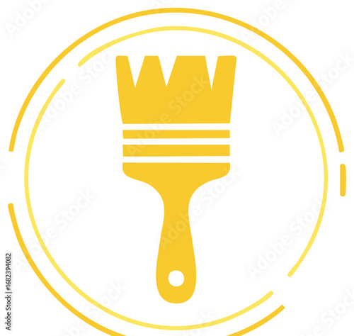 Yellow paint brush icon within a circular design representing creativity and home renovation