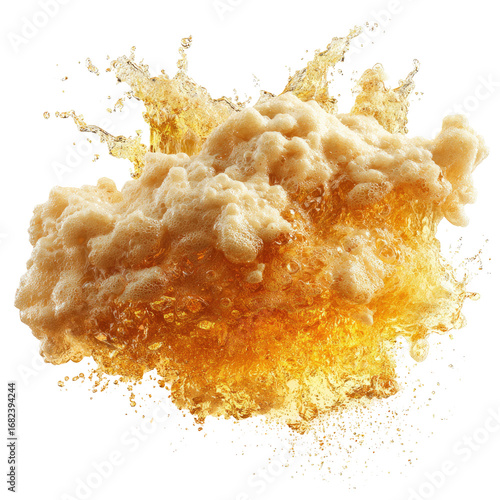 A vibrant explosion of light golden beer foam