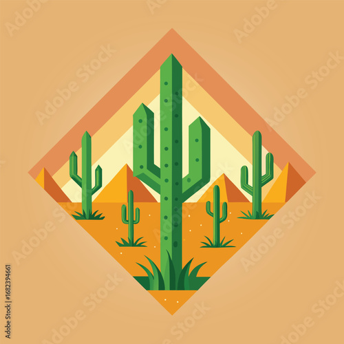 Desert cactus arranged in symmetrical diamond frame