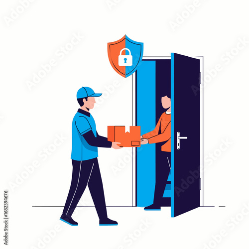 Last mile delivery door handover  Minimal Flat Vector Illustration for logistics, delivery, shipping, templates, and brandless design