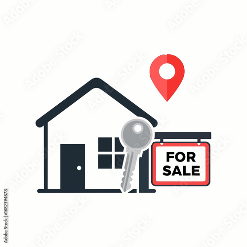 House with keys and for sale sign  Minimal Flat Vector Illustration for real estate, home, construction, templates, and brandless design