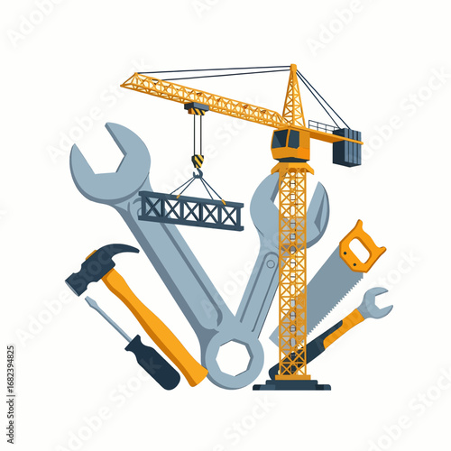 Construction crane lifting beam  Minimal Flat Vector Illustration for real estate, home, construction, templates, and brandless design