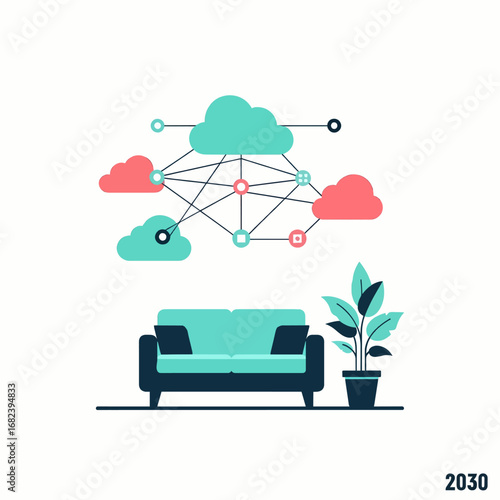 Interior living room with sofa and plant  Minimal Flat Vector Illustration for real estate, home, construction, templates, and brandless design
