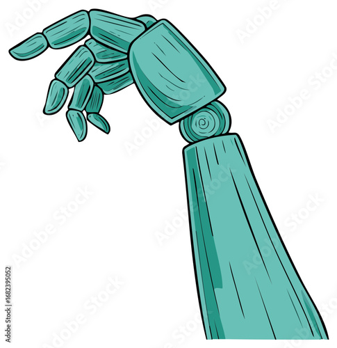 Animated Jointed Arm Hand Raising in Illustration, Cartoon Style, Bionic, Prosthetic, Robot Limb, Digital Design