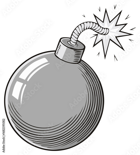 Cartoon Style Bomb with Lit Fuse Ready to Explode Depicting Danger or Impending Action Isolated on White