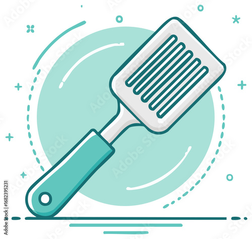 Teal Spatula Illustration for Cooking and Kitchenware Concepts, Food Preparation Equipment