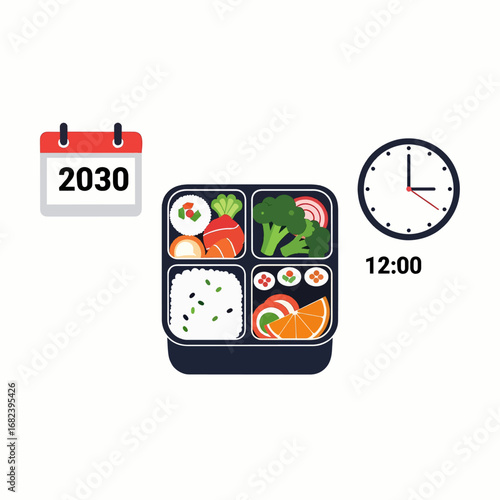 Bento lunch box with compartments  Minimal Flat Vector Illustration for restaurant, menu, food delivery, templates, and brandless design