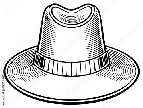 Classic fedora hat with engraved lines and a banded crown