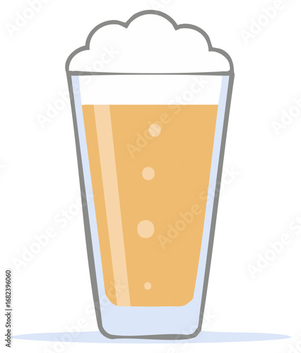 Illustration of beer glass with light beer and white foam, simple flat design for bar pubs and restaurant logos icons and advertising