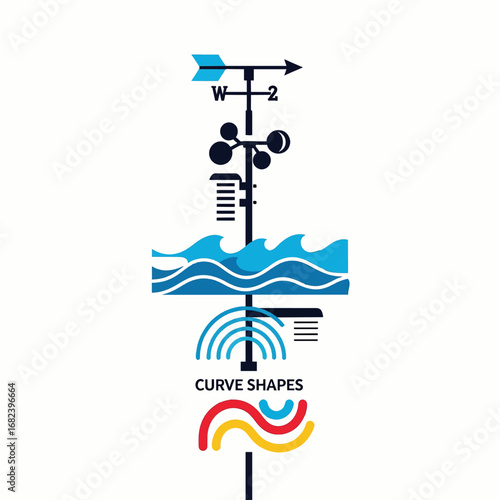Weather station measuring wind  Minimal Flat Vector Illustration for science, research, laboratory, templates, and brandless design
