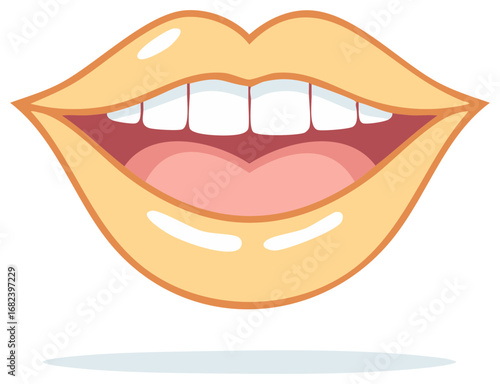 Cartoon mouth smiling with full lips and white teeth open