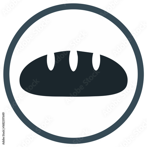 Loaf of bread icon inside circle symbol for bakery or food industry