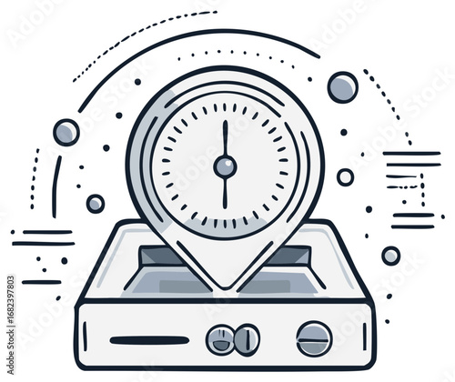 Sketch digital kitchen scale for accurate weight measurement in cooking illustration