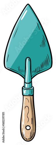 Colorful Hand Trowel Illustration Isolated Garden Tool with Wooden Handle for Gardening
