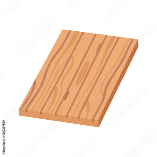 Wooden board in isometric style with brown grain