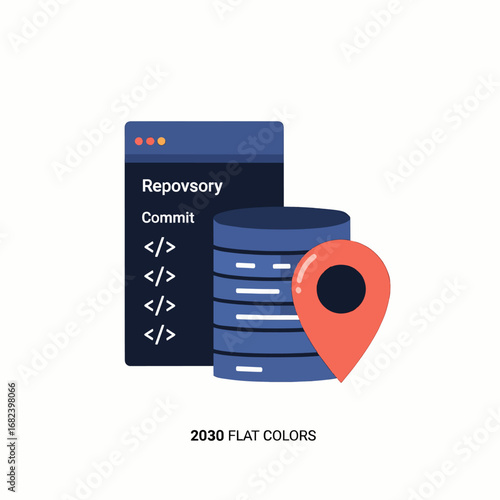Code repository with commit history  Minimal Flat Vector Illustration for software development, IT support, apps, templates, and brandless design