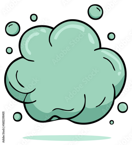 Green cartoon bubbly cloud shape with small floating bubbles for copy space