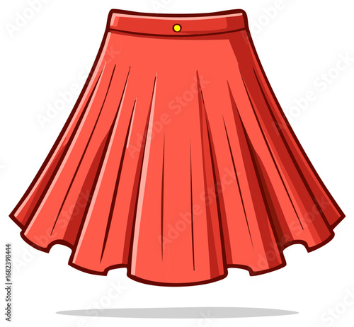 Cute cartoon illustration of a red pleated flared high-waisted skirt
