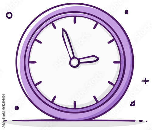 Simple purple analog clock in a hand drawn doodle style illustration