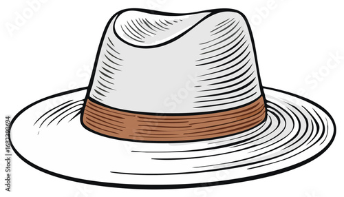 Classic fedora hat illustration with brown band vintage style fashion accessory graphic