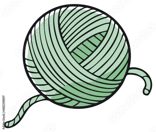 Green Yarn Ball Graphic, Isolated Illustration, Crochet, Knitting, Fiber Arts
