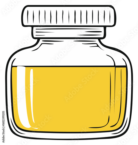 Vector illustration of a small glass jar filled with yellow liquid like honey or oil