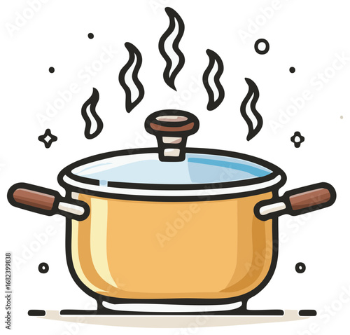 Steaming Pot with Lid Kitchenware Cooking Meal Preparation Illustration